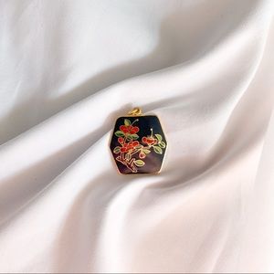 Vintage Black Floral Enamel Pendant